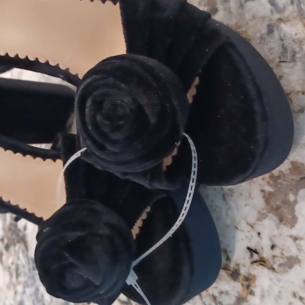 NEW Antonio Melani x Nicola Bathie Emilia Velvet Rose Platform Dress Sandals - Picture 5 of 10